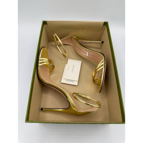 Gucci Crystal Double G buckle Heeled Metallic Sandal - Picture 2 of 13